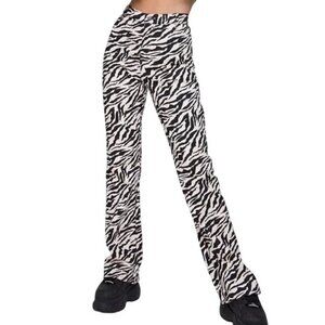 Motel Rocks Zebra Print High Waist Flare Jeans